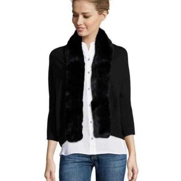 NWT Hayden  Rabbit Fur Trimmed Cashmere Rib Knit - Picture 1 of 5